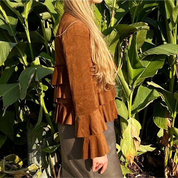 INC International Concepts Brown Ruffled Jacket Zip Front - Women's Petite Small - Picture 4 of 8